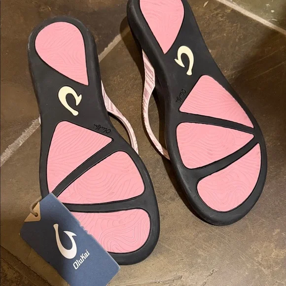 🆕OluKai Ho’opio leather pink clay stripe sandal/flip flop - Picture 4 of 4